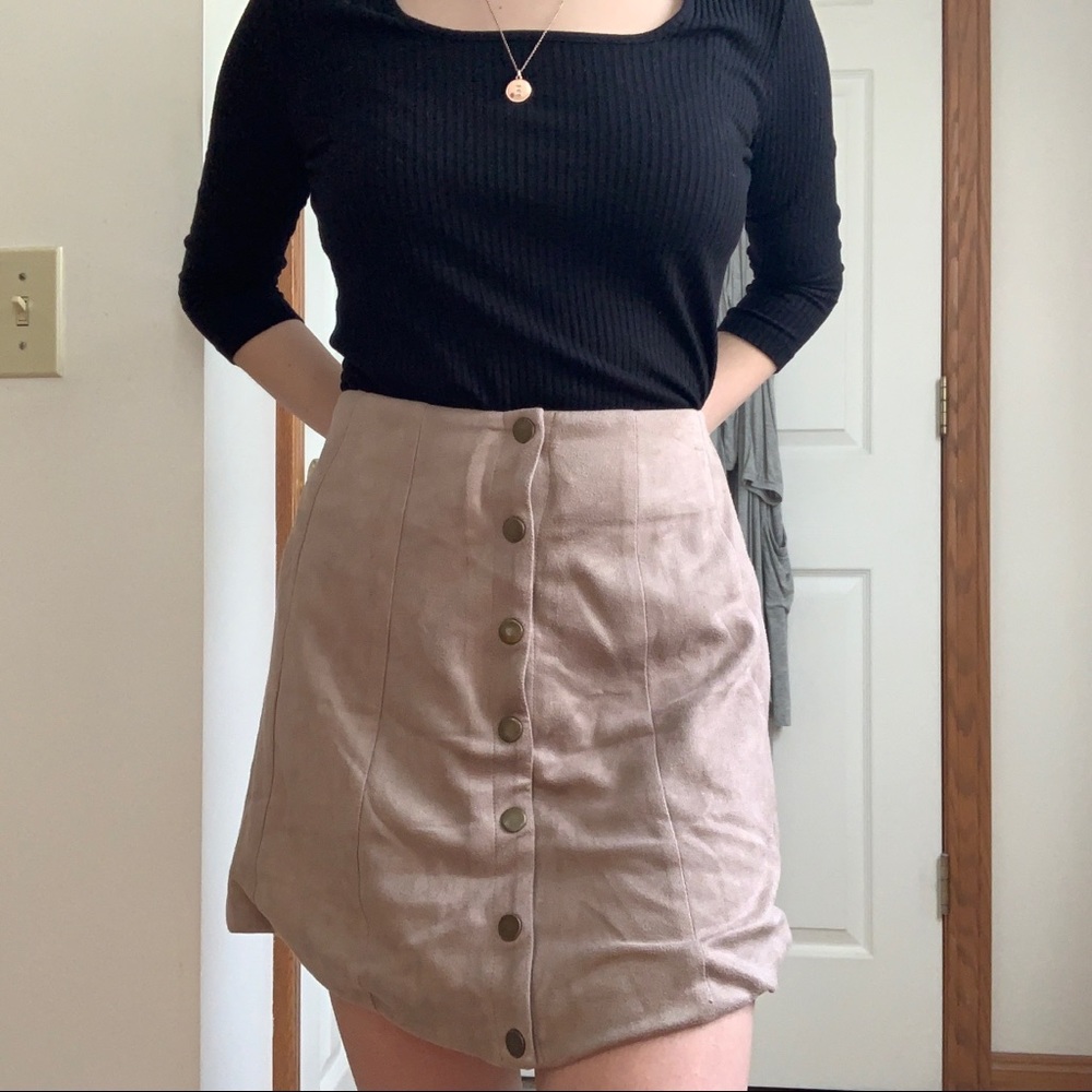 Altar’d State Tan Suede Button Up Skirt